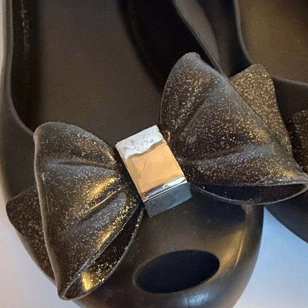 MEL Mini Melissa Ultra Girl sz 2 3 Black Ballet Jelly Flats peep toe bow
